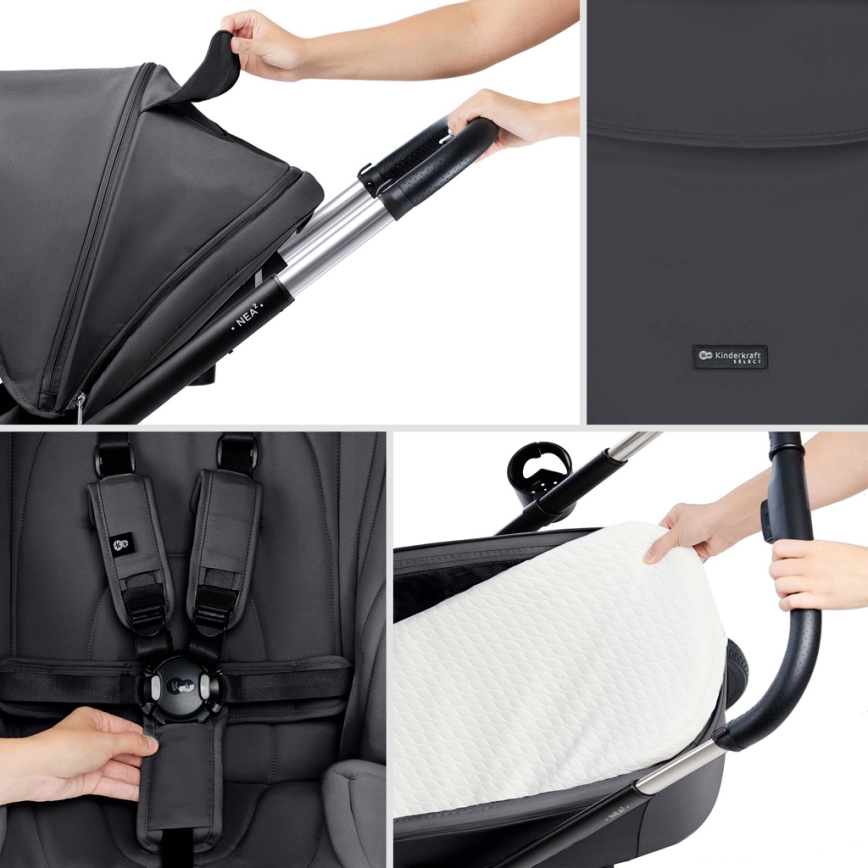 KINDERKRAFT - Комбинирана бебешка количка 2в1 NEA 2 Тъмносив