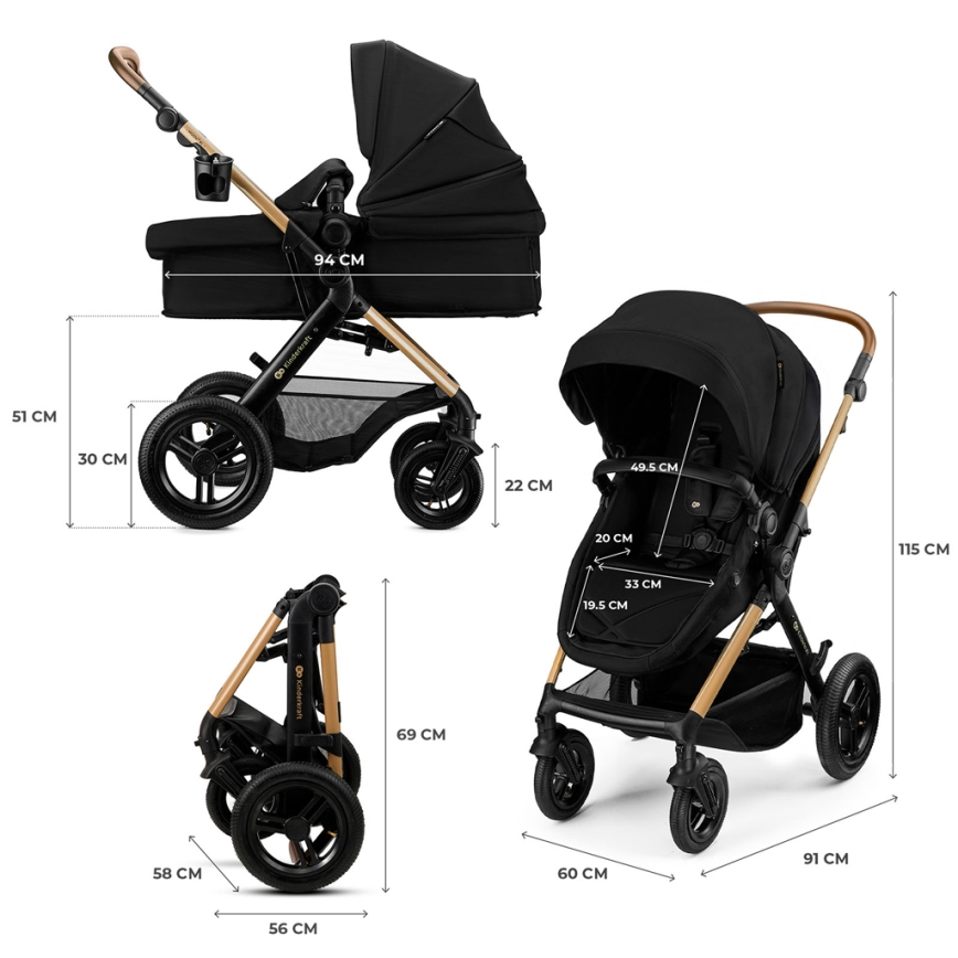 KINDERKRAFT - Комбинирана бебешка количка 3 в 1 MOOV 2 XL Air Black