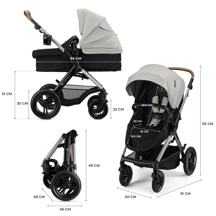 KINDERKRAFT - Комбинирана бебешка количка 3 в 1 MOOV 2 XL Air Grey