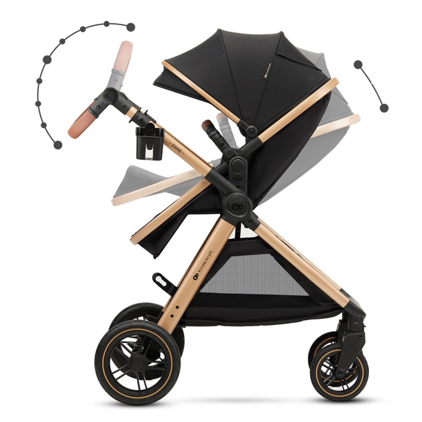 KINDERKRAFT - Комбинирана бебешка количка 3в1 ESME Pure черен + автомобилна седалка MINK PRO