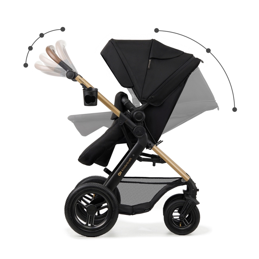 KINDERKRAFT - Комбинирана бебешка количка 3в1 MOOV 2 AIR Pure черен + автомобилна седалка MINK PRO