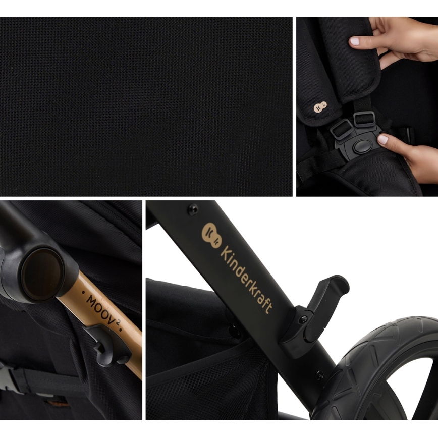 KINDERKRAFT - Комбинирана бебешка количка 3в1 MOOV 2 Pure черен + автомобилна седалка MINK PRO