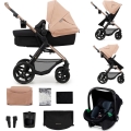 KINDERKRAFT - Комбинирана бебешка количка 3в1 MOOV 2 Sand бежов + автомобилна седалка MINK PRO