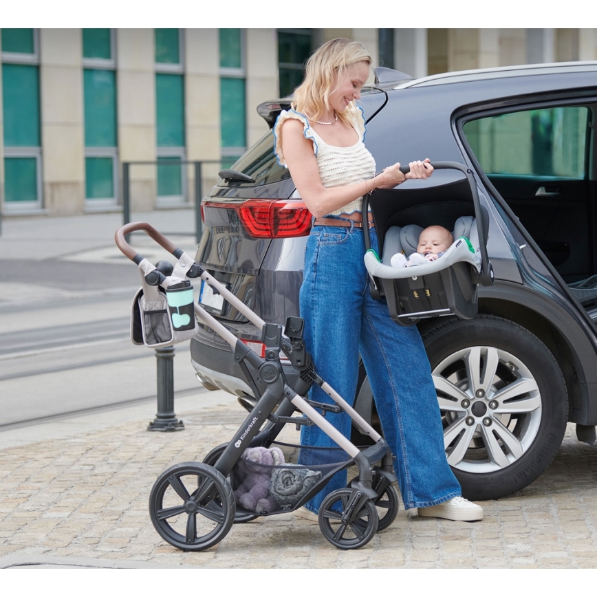 KINDERKRAFT - Комбинирана бебешка количка 3в1 MOOV 2 Sand бежов + автомобилна седалка MINK PRO