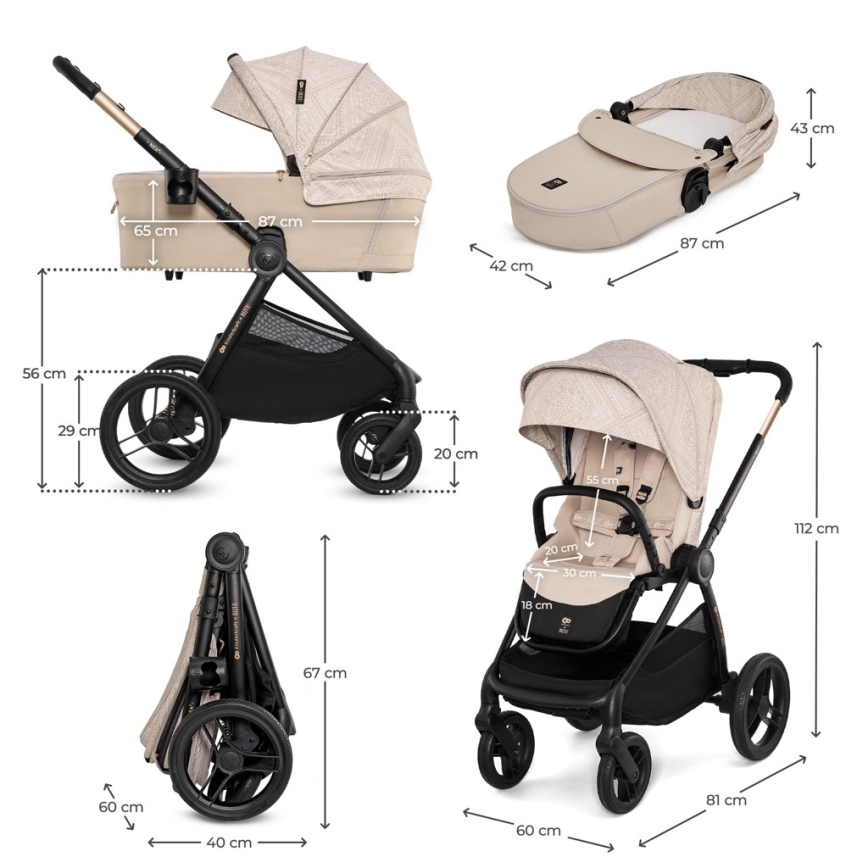 KINDERKRAFT - Комбинирана бебешка количка 2 в 1 NEA 2 Dune Whisper Bizuu