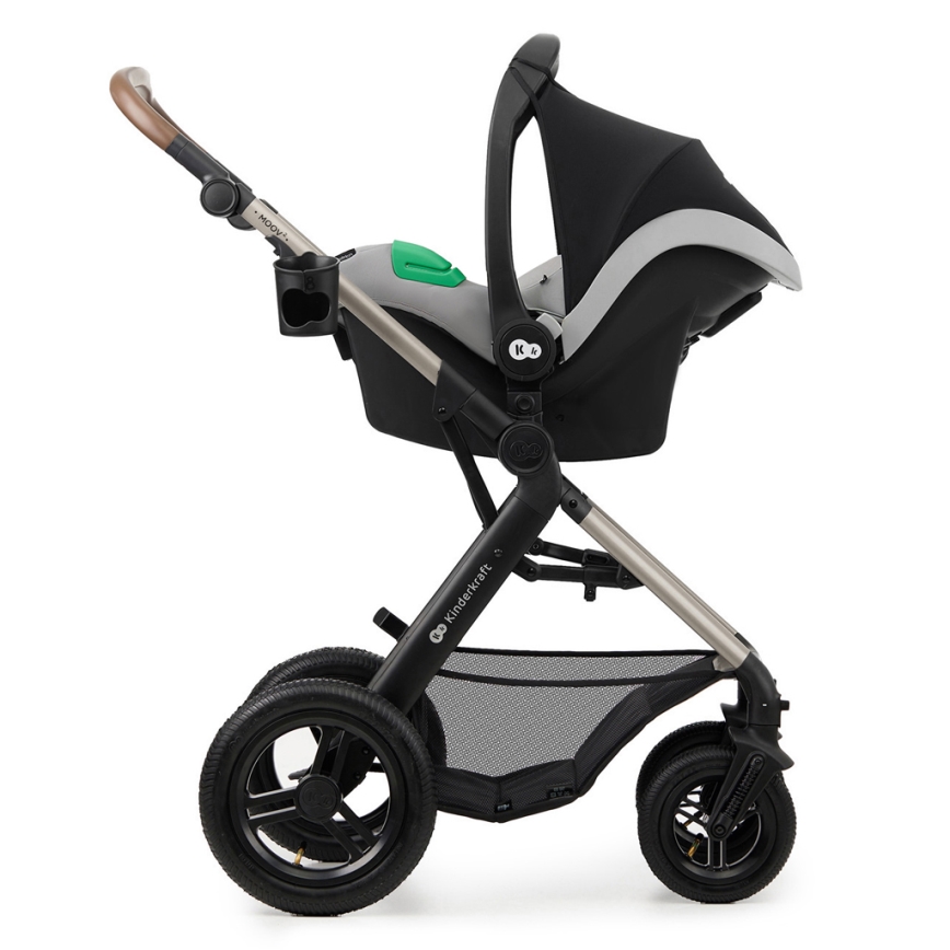 KINDERKRAFT - Комбинирана бебешка количка 3в1 MOOV 2 AIR Moonlight сив + автомобилна седалка MINK PRO