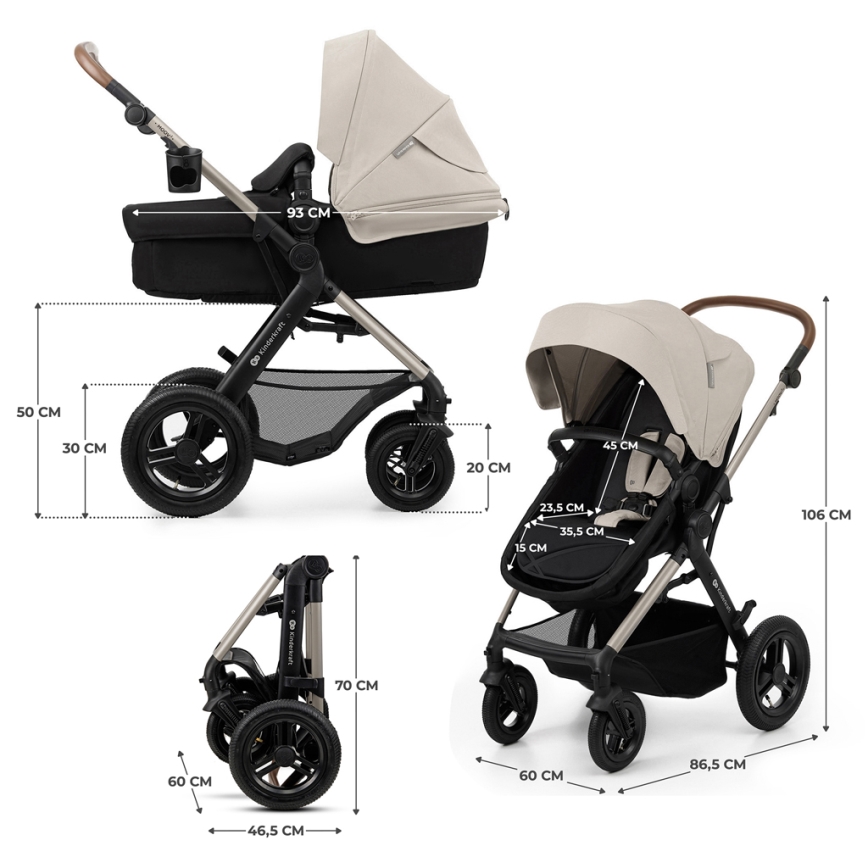 KINDERKRAFT - Комбинирана бебешка количка 3в1 MOOV 2 AIR Moonlight сив + автомобилна седалка MINK PRO