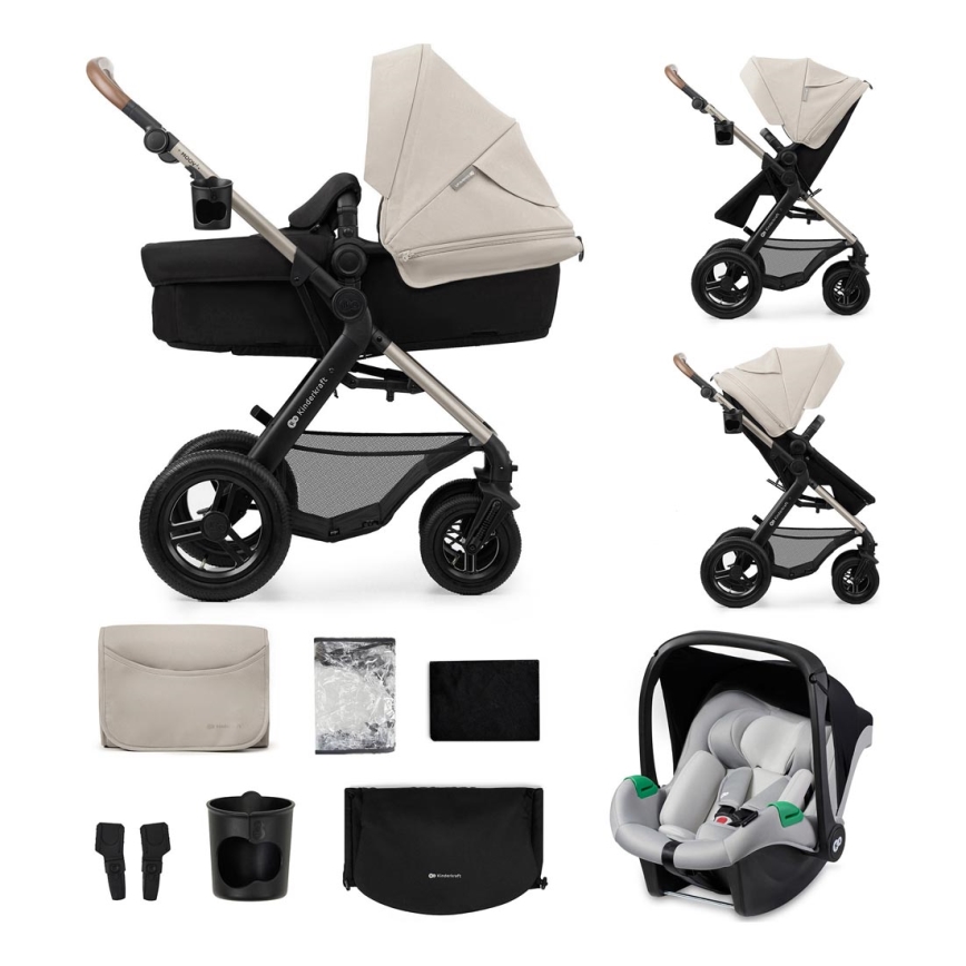 KINDERKRAFT - Комбинирана бебешка количка 3в1 MOOV 2 AIR Moonlight сив + автомобилна седалка MINK PRO