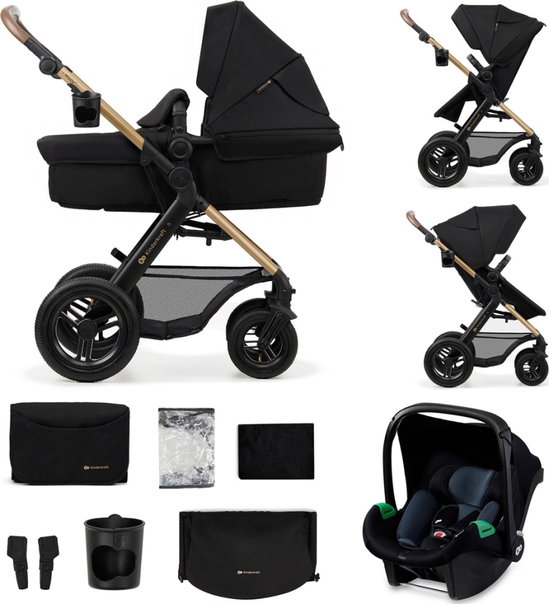 KINDERKRAFT - Комбинирана бебешка количка 3в1 MOOV 2 AIR Pure черен + автомобилна седалка MINK PRO