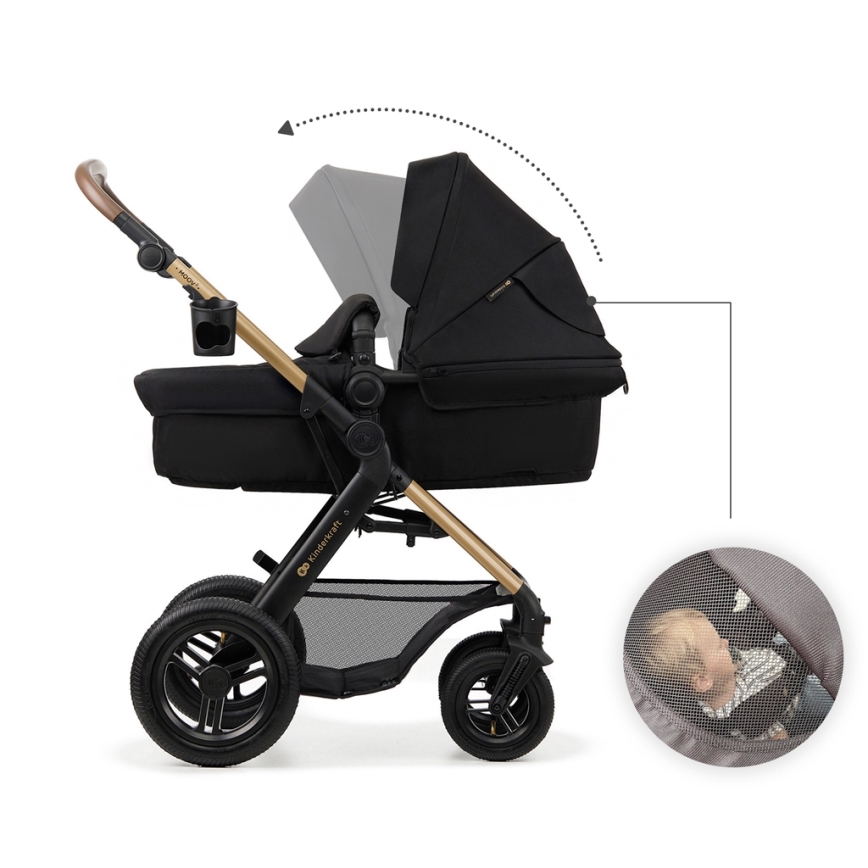 KINDERKRAFT - Комбинирана бебешка количка 3в1 MOOV 2 AIR Pure черен + автомобилна седалка MINK PRO