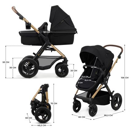 KINDERKRAFT - Комбинирана бебешка количка 3в1 MOOV 2 AIR Pure черен + автомобилна седалка MINK PRO
