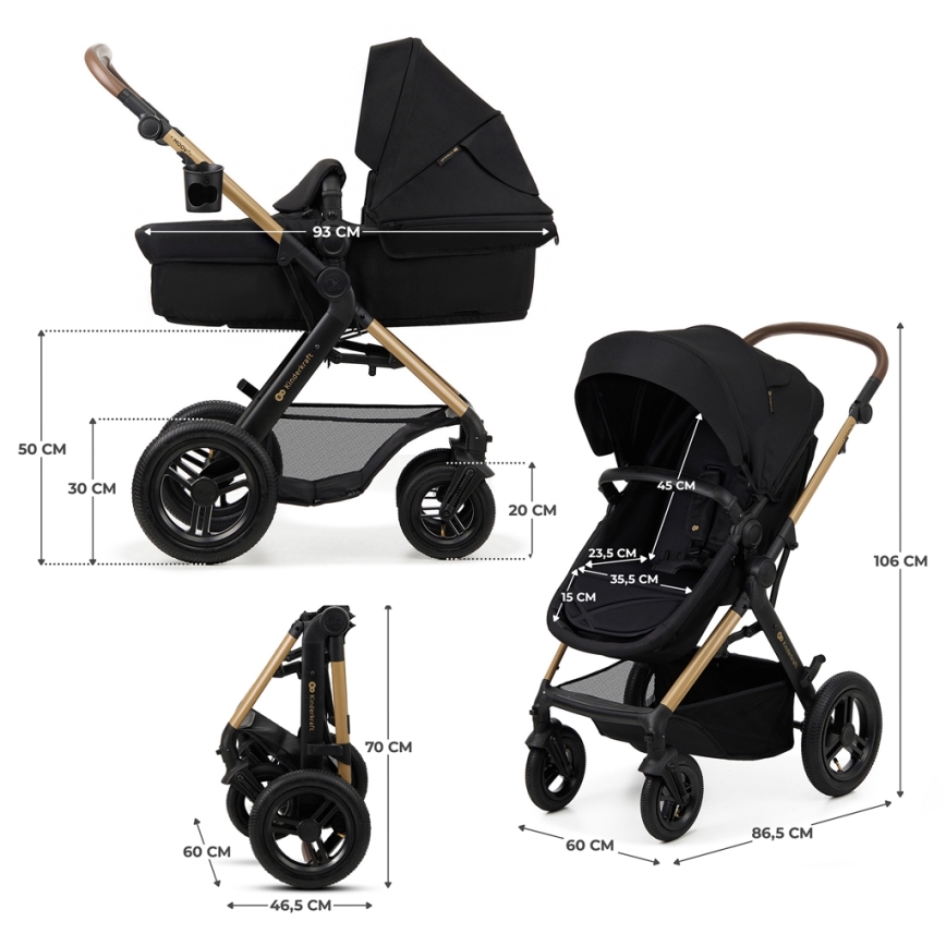 KINDERKRAFT - Комбинирана бебешка количка 3в1 MOOV 2 AIR Pure черен + автомобилна седалка MINK PRO