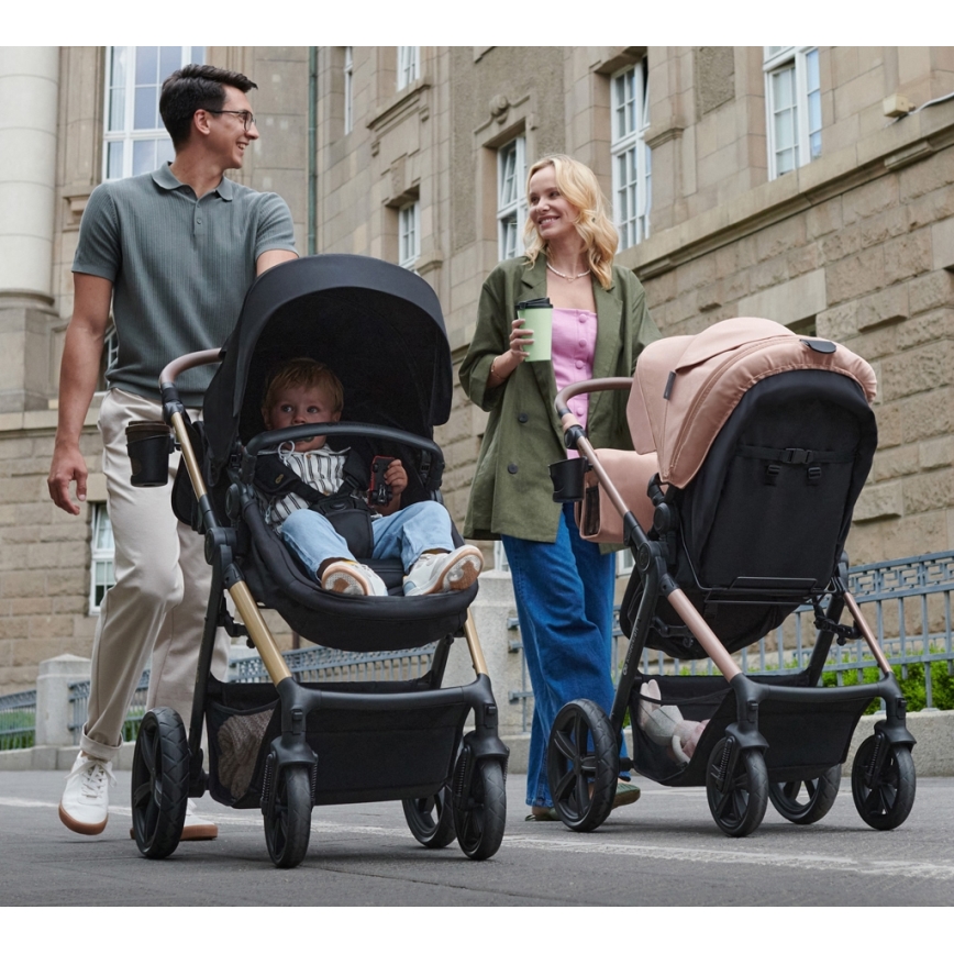 KINDERKRAFT - Комбинирана бебешка количка 3в1 MOOV 2 AIR Sand бежов + автомобилна седалка MINK PRO