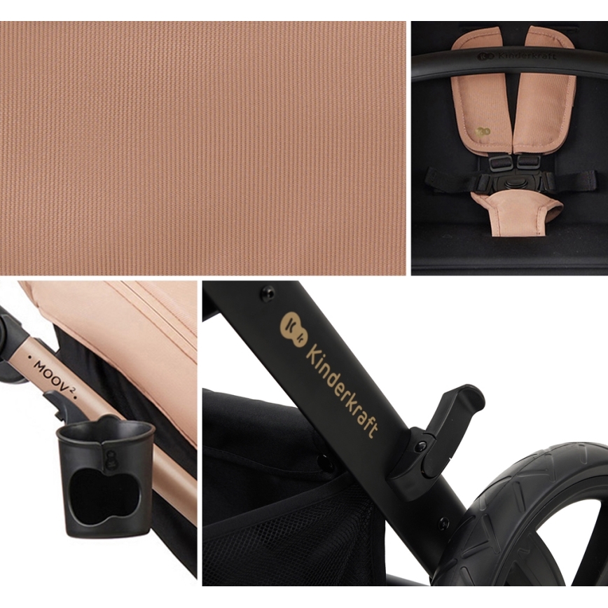 KINDERKRAFT - Комбинирана бебешка количка 3в1 MOOV 2 AIR Sand бежов + автомобилна седалка MINK PRO