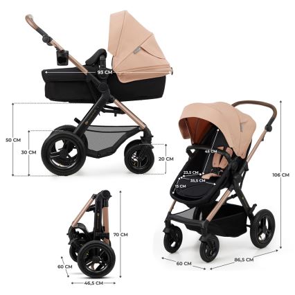 KINDERKRAFT - Комбинирана бебешка количка 3в1 MOOV 2 AIR Sand бежов + автомобилна седалка MINK PRO