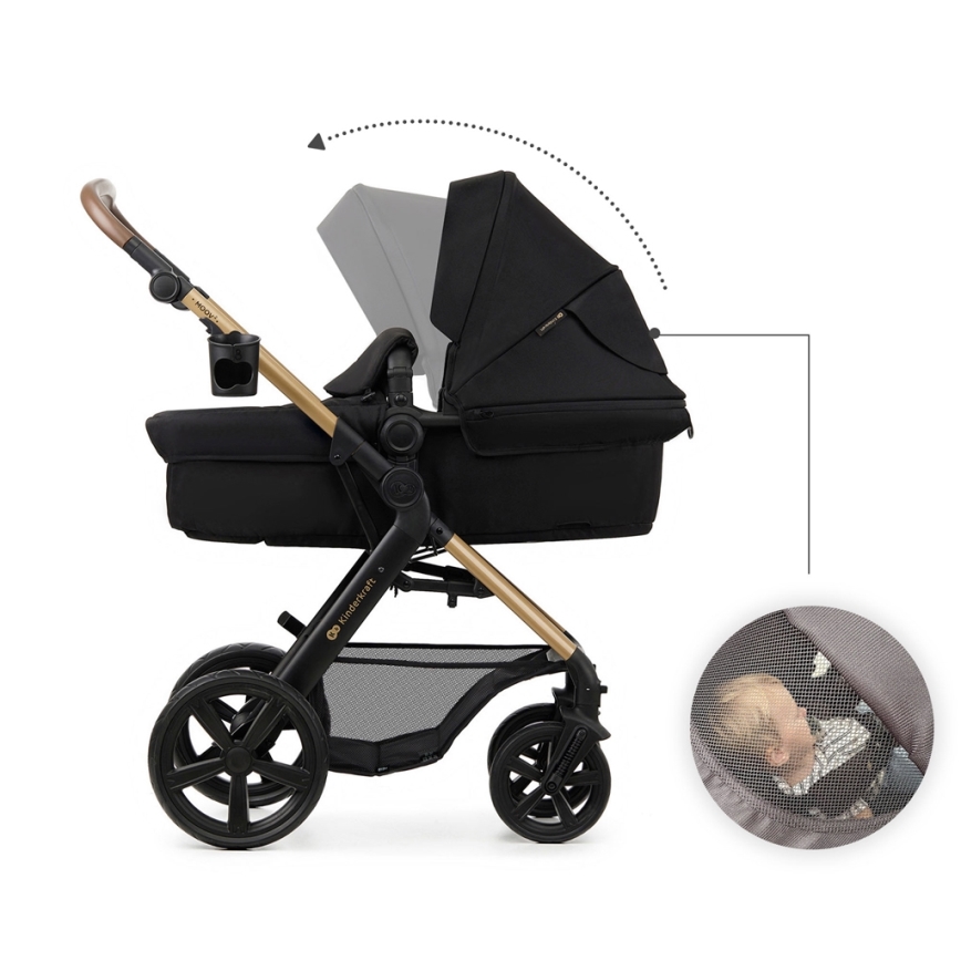 KINDERKRAFT - Комбинирана бебешка количка 3в1 MOOV 2 Pure черен + автомобилна седалка MINK PRO