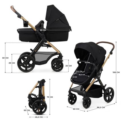 KINDERKRAFT - Комбинирана бебешка количка 3в1 MOOV 2 Pure черен + автомобилна седалка MINK PRO