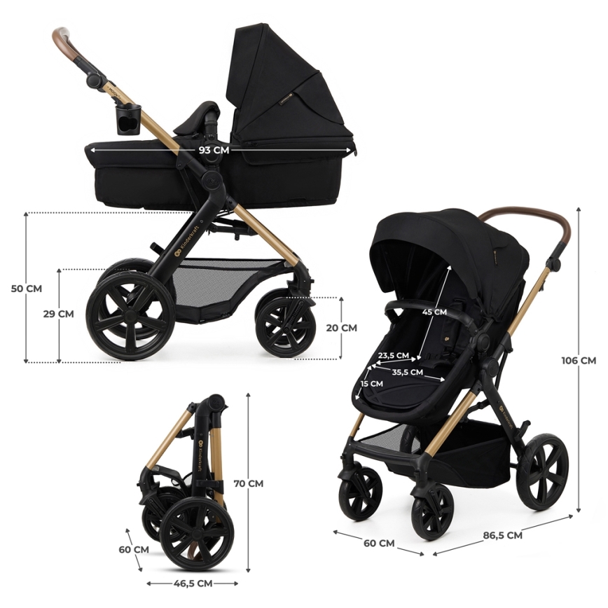 KINDERKRAFT - Комбинирана бебешка количка 3в1 MOOV 2 Pure черен + автомобилна седалка MINK PRO