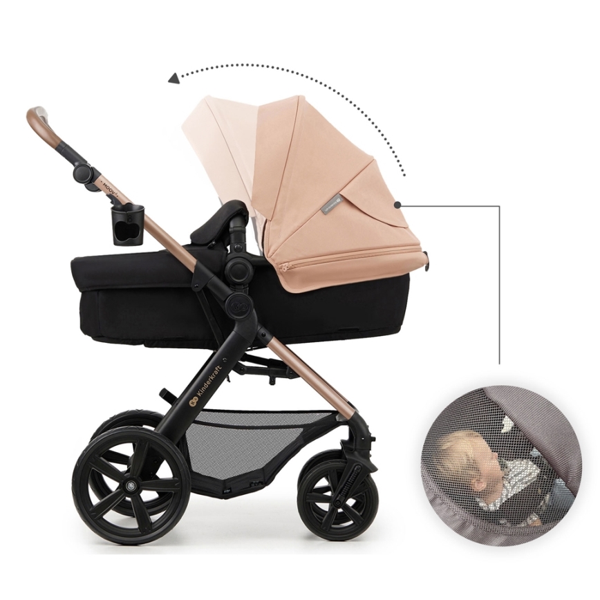 KINDERKRAFT - Комбинирана бебешка количка 3в1 MOOV 2 Sand бежов + автомобилна седалка MINK PRO