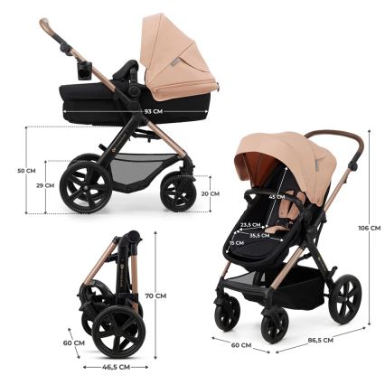 KINDERKRAFT - Комбинирана бебешка количка 3в1 MOOV 2 Sand бежов + автомобилна седалка MINK PRO