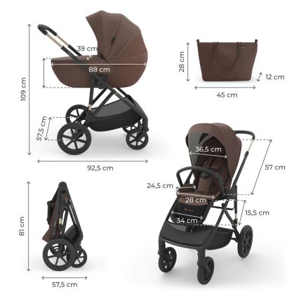 KINDERKRAFT - Комбинирана детска количка 3 в 1 PRIME 3 Velvet Mocca