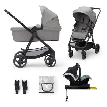 KINDERKRAFT - Комбинирана количка 4в1 NEWLY Classic сива + детска седалка MINK PRO с основа ISOFIX