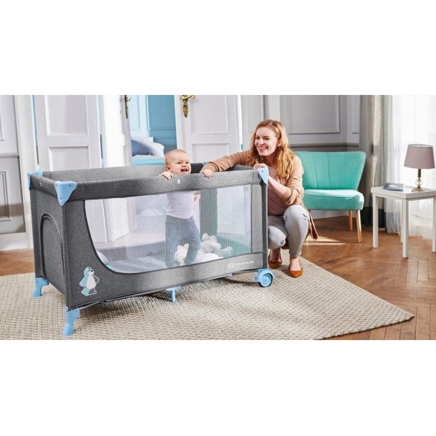 KINDERKRAFT - Кошара за пътуване JOY в сиво и синьо