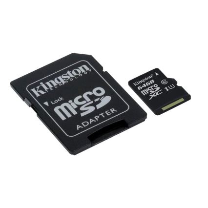 Kingston - MicroSDXC Карта 64GB Canvas Select Plus U1 100MB/сек. + SD адаптер