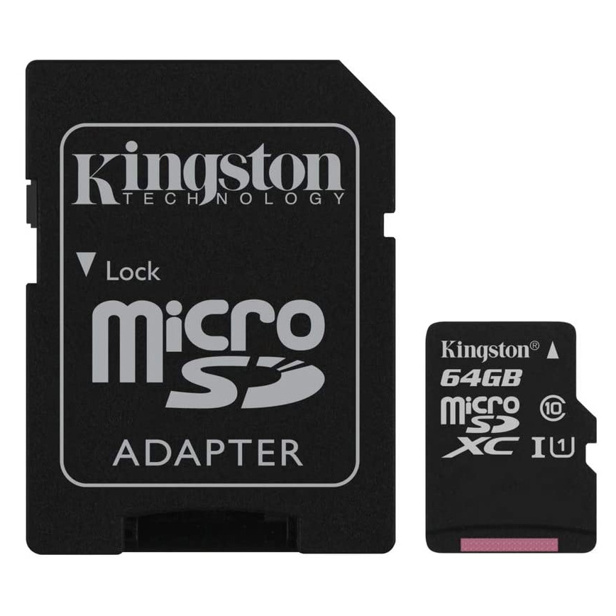 Kingston - MicroSDXC Карта 64GB Canvas Select Plus U1 100MB/сек. + SD адаптер