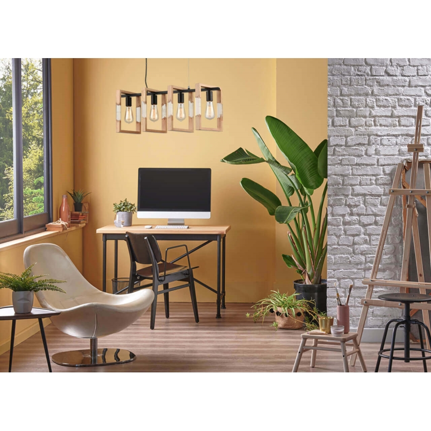 Висящ полилей SERIES 4xE27/11W/230V дървен/черен