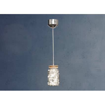 LED Пендел SHOCK LED/5W/230V лъскав хром/дървен