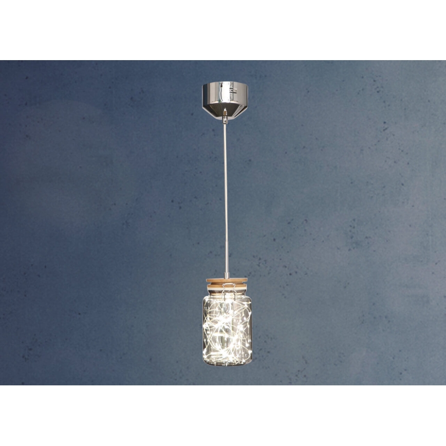 LED Пендел SHOCK LED/5W/230V лъскав хром/дървен