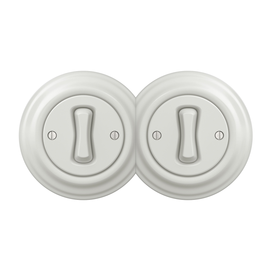 Kliklap - Двоен ретро еднополюсен ключ с рамка № 1, бял