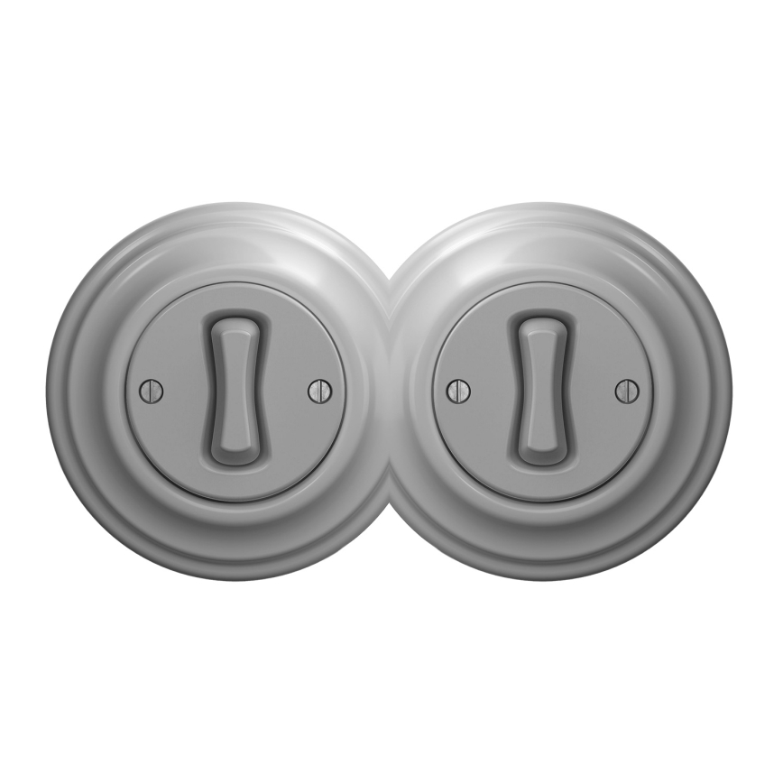 Kliklap - Двоен ретро еднополюсен ключ с рамка № 1 сив