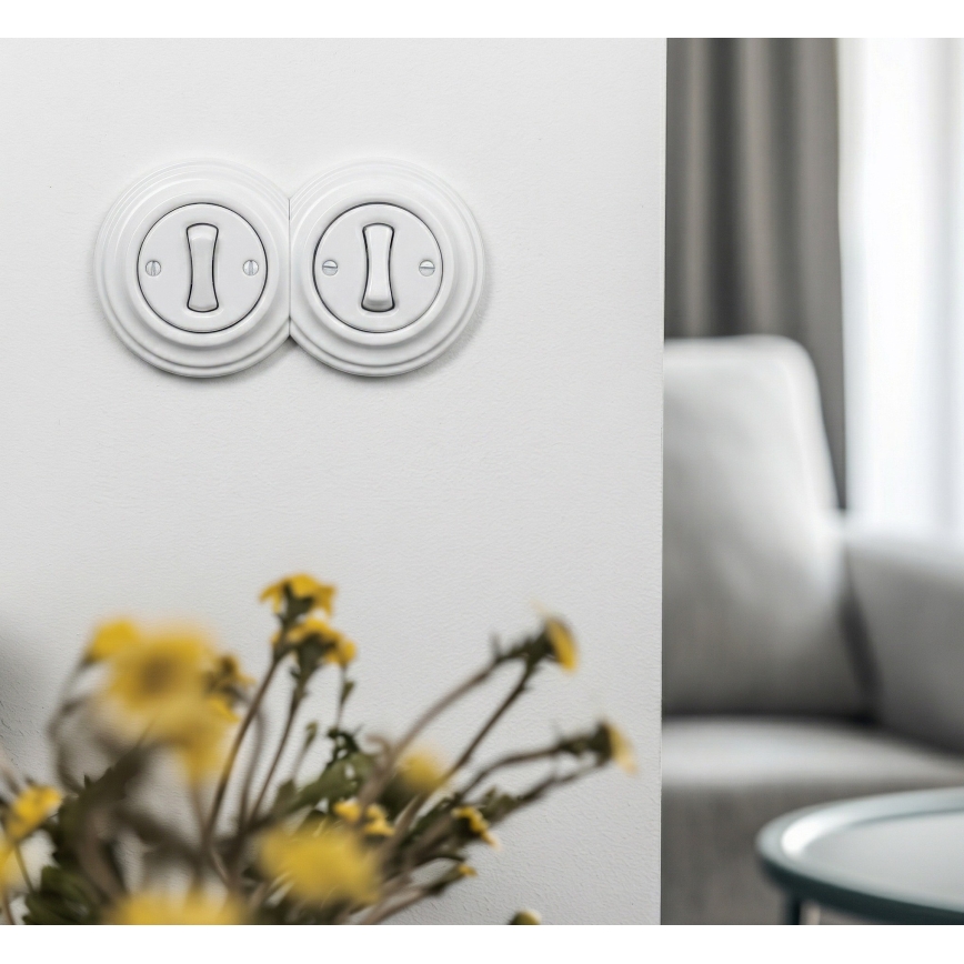 Kliklap - Двоен ретро еднополюсен ключ с рамка № 1 снежнобял