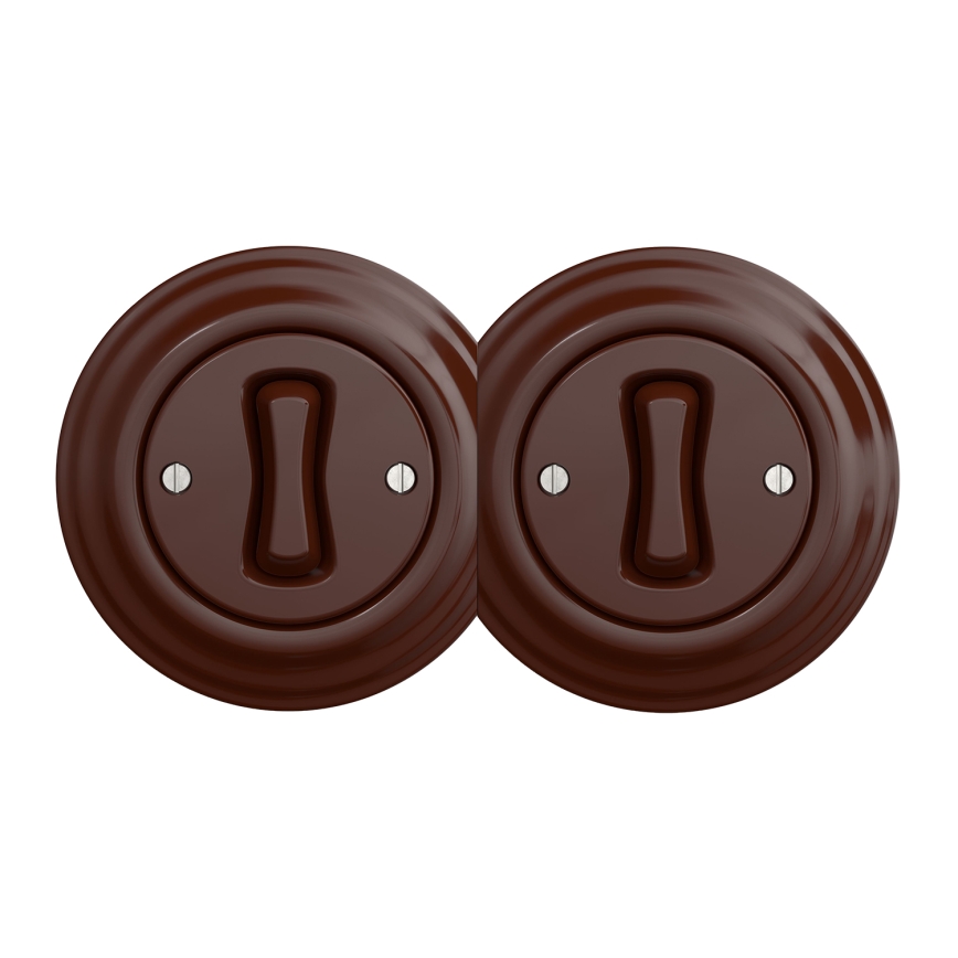 Kliklap - Двоен ретро еднополюсен ключ с рамка №1, кафяв