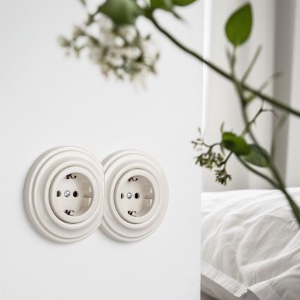 Kliklap - Двоен ретро контакт за дома с рамка SCHUKO 230V/16A бежов