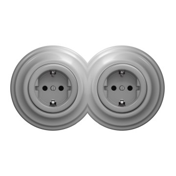 Kliklap - Двойна ретро битова розетка с рамка SCHUKO 230V, сива