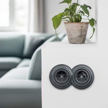 Kliklap - Двойна ретро битова SCHUKO розетка с рамка 230V антрацит
