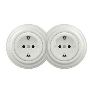 Kliklap - Двойна ретро битова контактна розетка с рамка SCHUKO 230V/16A бяла