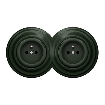 Kliklap - Двойна ретро домашна розетка с рамка 230V зелена