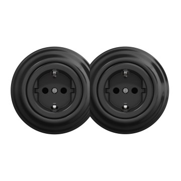 Kliklap - Двойна ретро домашна розетка с рамка SCHUKO 230V черна