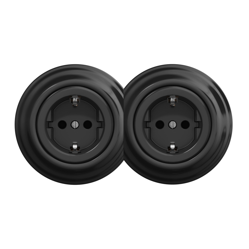 Kliklap - Двойна ретро домашна розетка с рамка SCHUKO 230V черна