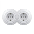 Kliklap - Двойна ретро домашна розетка с рамка SCHUKO 230V снежнобяла