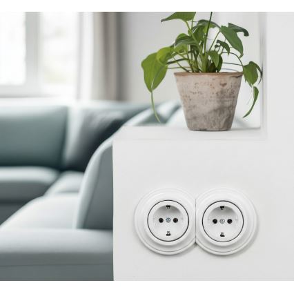Kliklap - Двойна ретро домашна розетка с рамка SCHUKO 230V снежнобяла