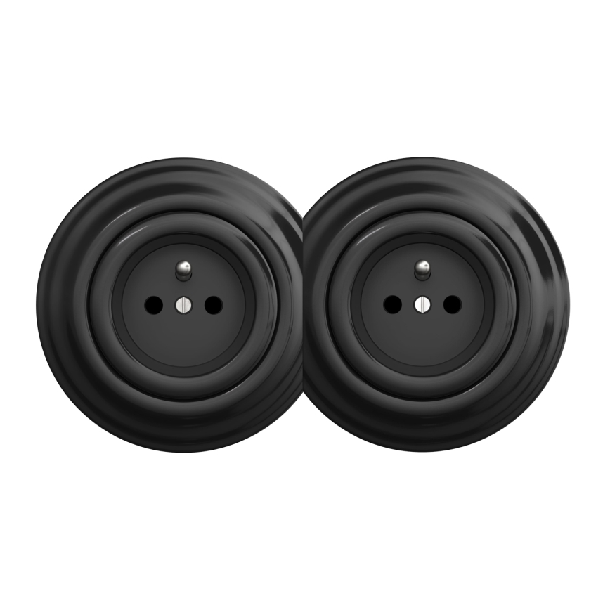Kliklap - Двойна ретро домашна розетка с рамка № 1 черна