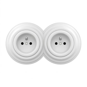 Kliklap - Двойна ретро розетка за дома с рамка 230V снежнобяла