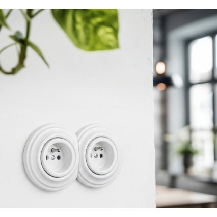 Kliklap - Двойна ретро розетка за дома с рамка 230V снежнобяла