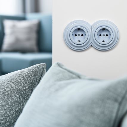 Kliklap - Двойна ретро розетка за дома с рамка SCHUKO 230V синя