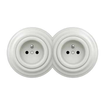 Kliklap - Двойна ретро стенна розетка за дома с рамка, 230 V, керамична, бяла